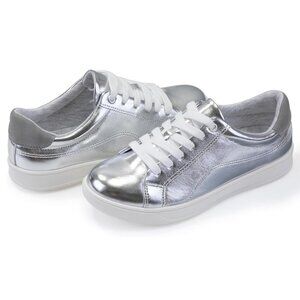 Milocaca PU Leather Silver Sneakers Walking Shoes Sz 6.5 NEW!
